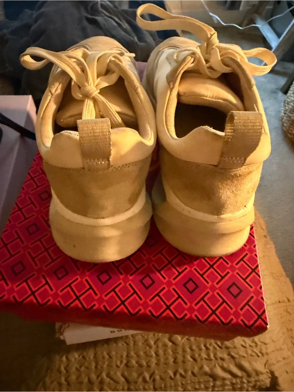 Tory Burch Cream and Tan Suede-Accent Lace-Up Sneakers